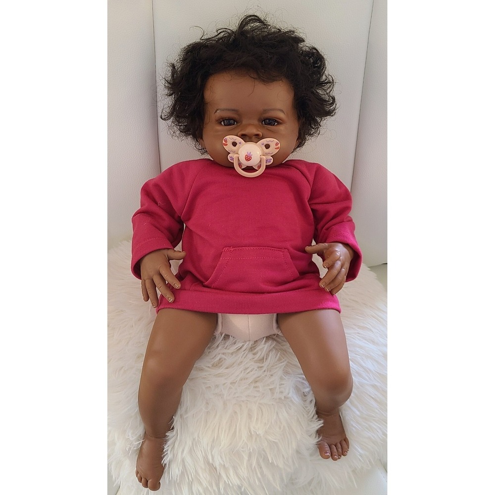 20" Dark Brown Skin Reborn Baby Doll Art Made 3D Skin Lifelike Newborn Toy - Picture 3 of 5